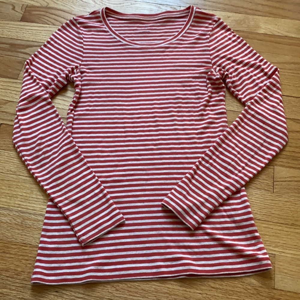 Caslon Striped Orange Heathered‎ Oatmeal Long Sleeve Fall Top Autumn Neutral